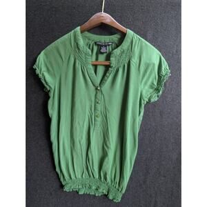 2010s Babydoll Top S Green Gauzy Cap Boho Grunge Embroidered Festival Fairy Tie